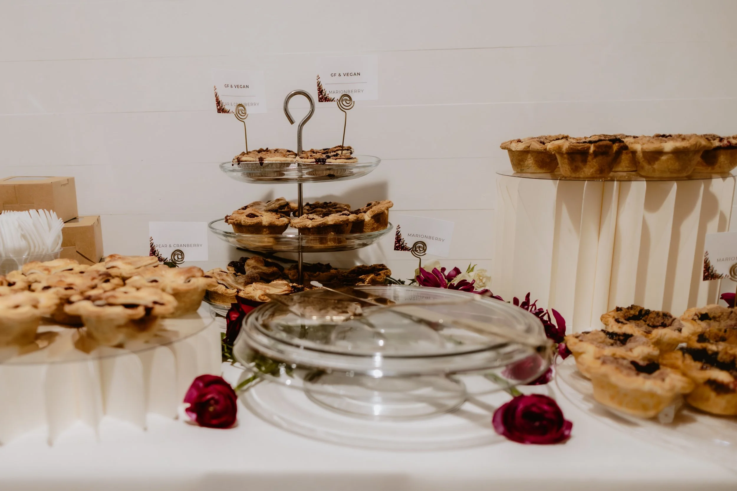 Dessert display at a cozy November wedding reception at Hummingbird Hall