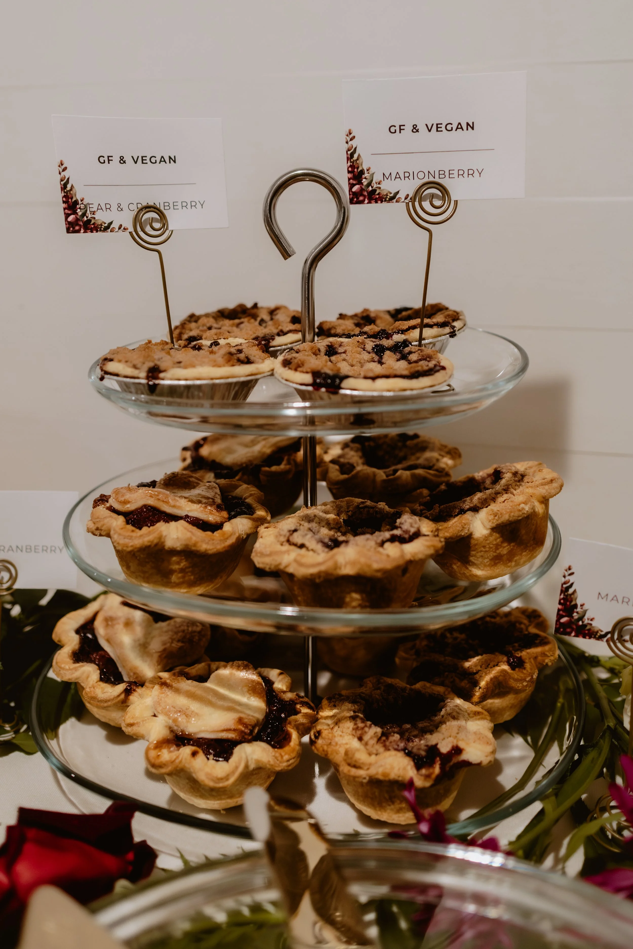 Dessert display at a cozy November wedding reception at Hummingbird Hall