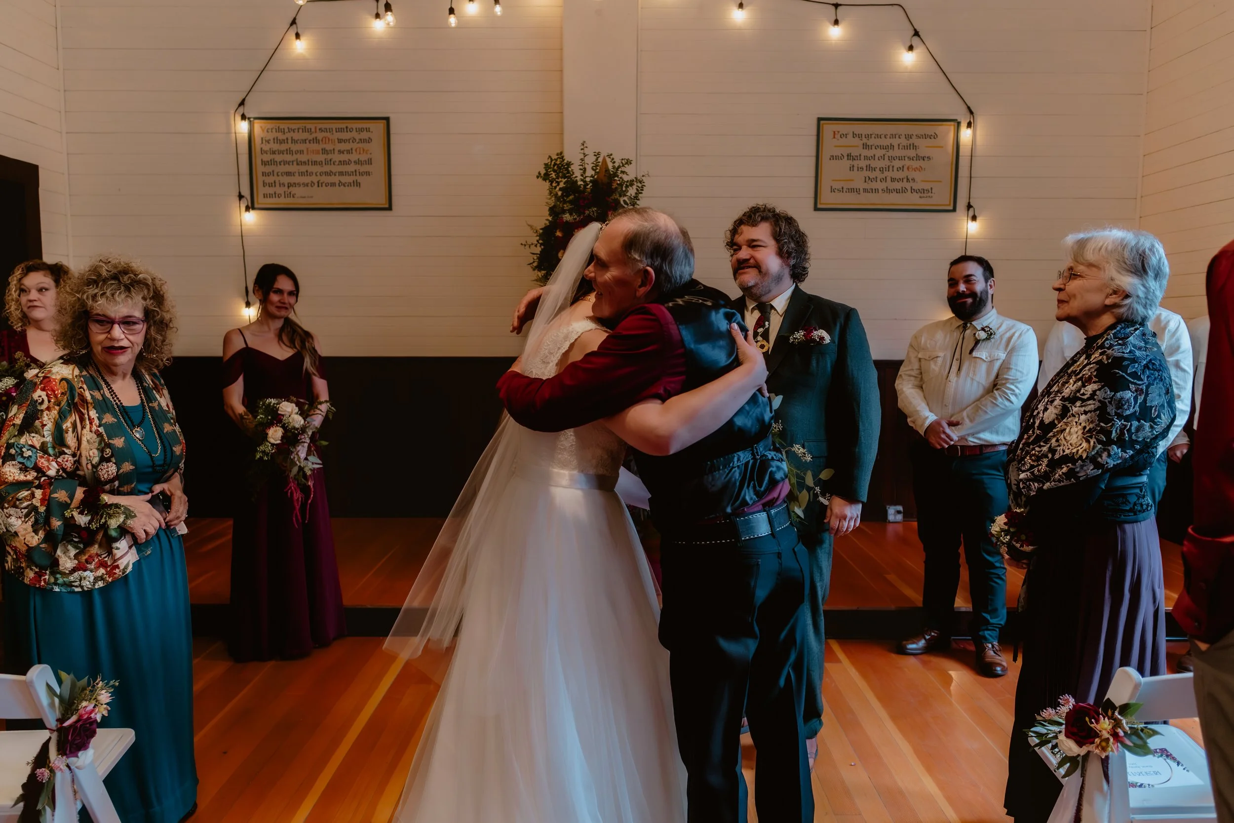 November wedding ceremony inside Hummingbird Hall's historic chapel
