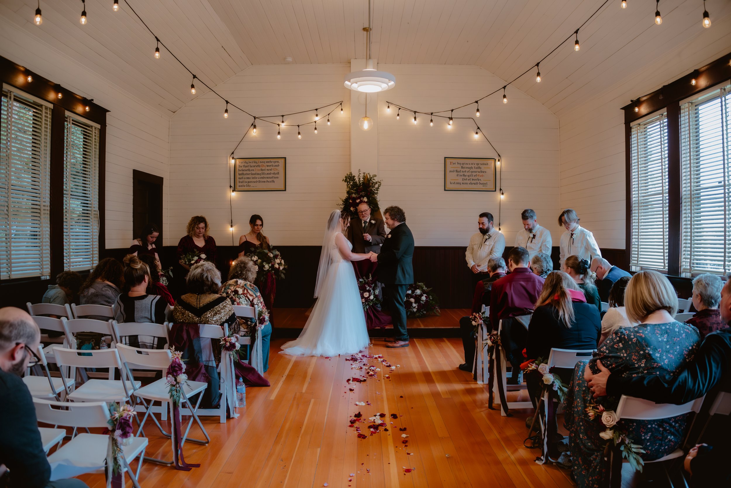 November wedding ceremony inside Hummingbird Hall's historic chapel