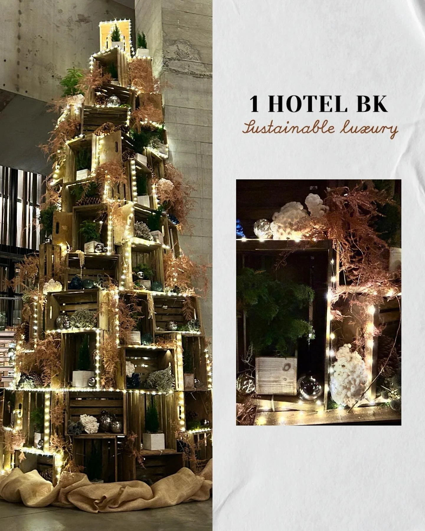 🎄✨ A Sustainable Holiday Masterpiece! ✨🎄&nbsp;&nbsp;

This stunning holiday display at @1Hotel Brooklyn Bridge redefines luxury with a purpose. Built from repurposed wood crates, natural elements, and eco-friendly decor, it reminds us that the holi
