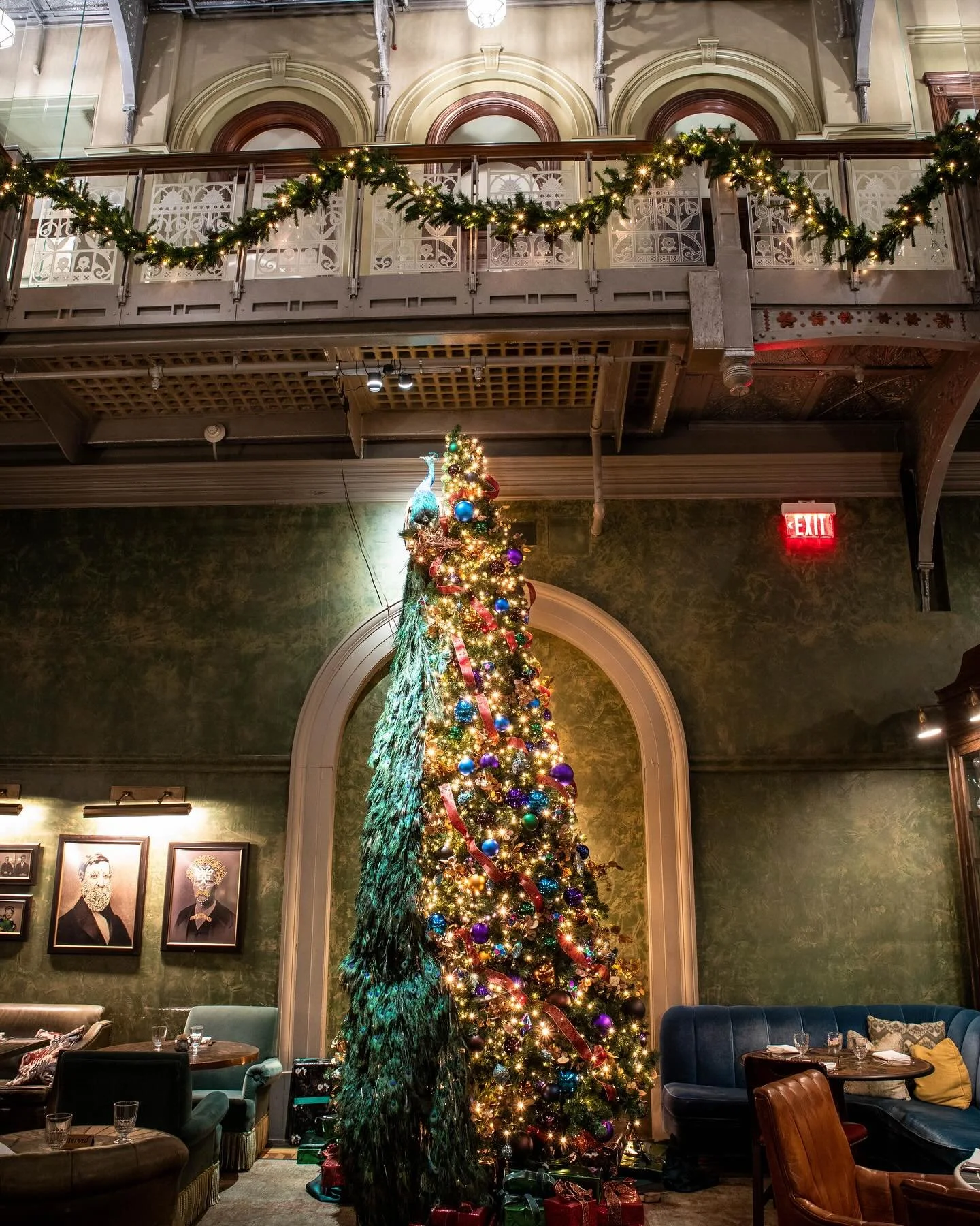 🎄✨ Immerse yourself in the magic of the season at **The Beekman Hotel**! Our stunning Peacock Christmas Tree is a holiday masterpiece, blending elegance and whimsy in the heart of New York City. From the intricate feathers cascading down the tree to