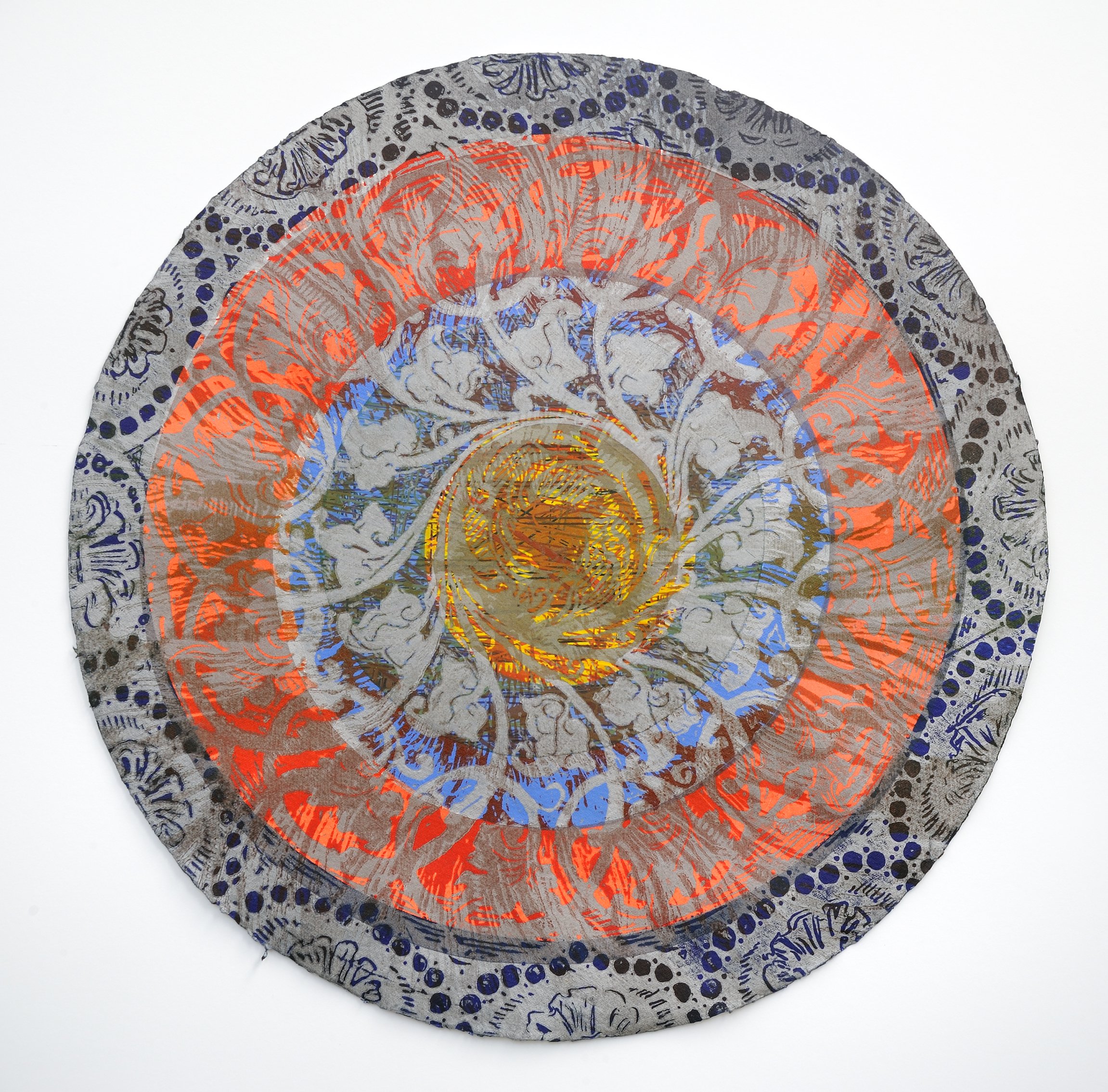 Primary Oculus, 
monotype, screenprint, woodcut, 
22" diameter