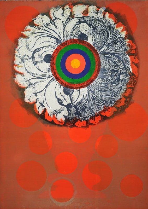 Target Blossom II, 
monotype w/ woodcut, 42" x 30"