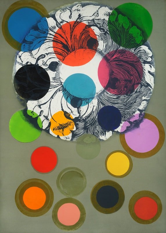 Flower Power V,
monotype w/ woodcut, 42" x 30"
