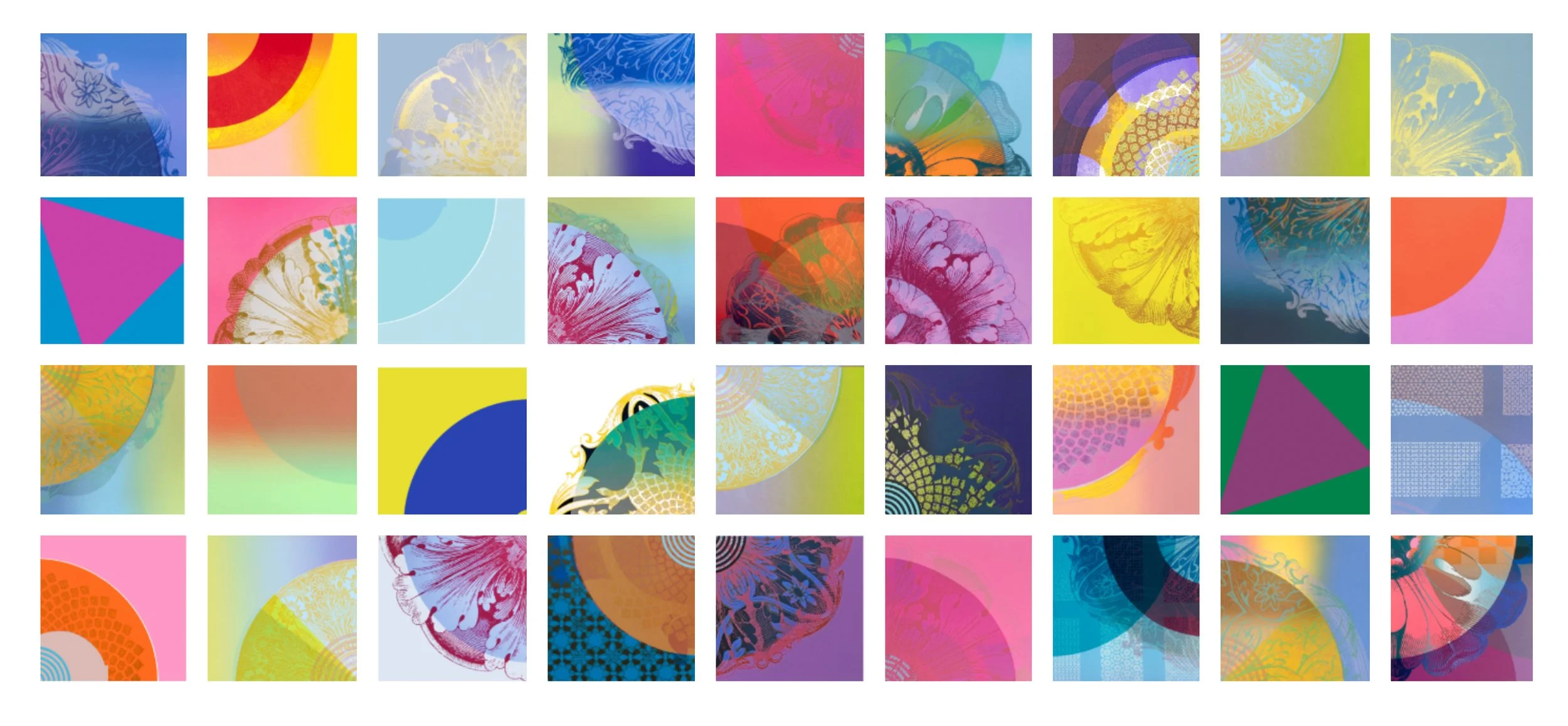 Mosiac Melange, 2026 pigment print on aluminum, 5' x 11 ' (36- 15" x 15" squares) ed. 5