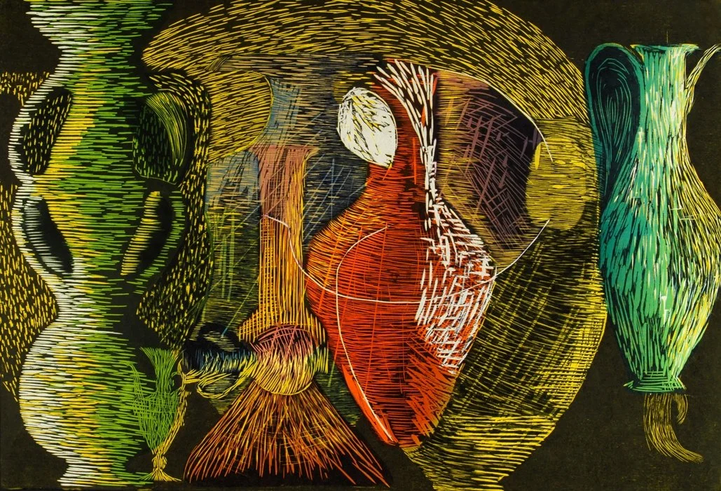 Inside the Sun and the Moon, color woodcut on kozo, 23" x 34", ed. 8