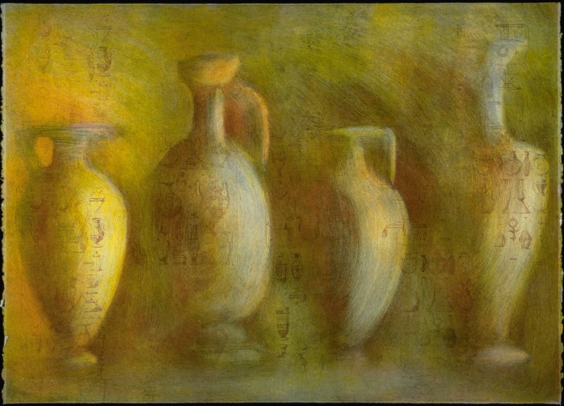 Four Pitchers, monotype w/ screenprint, 
30" x 42"
