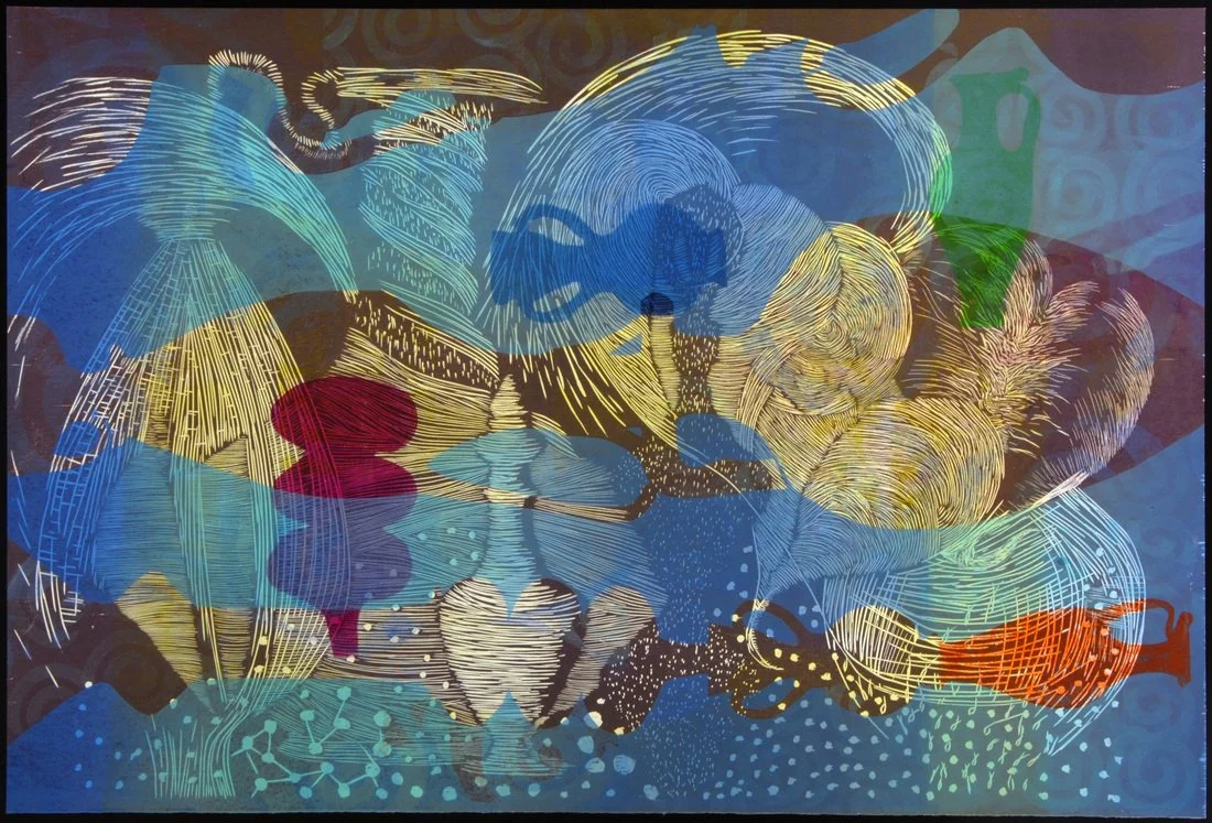 Evening Still-Life, color woodcut, 24" x 36", ed. 1/1