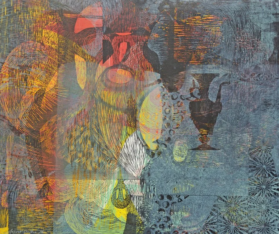 Abu Dhabi Amphorae II, color woodcut, 36" x 36", varied ed. 3