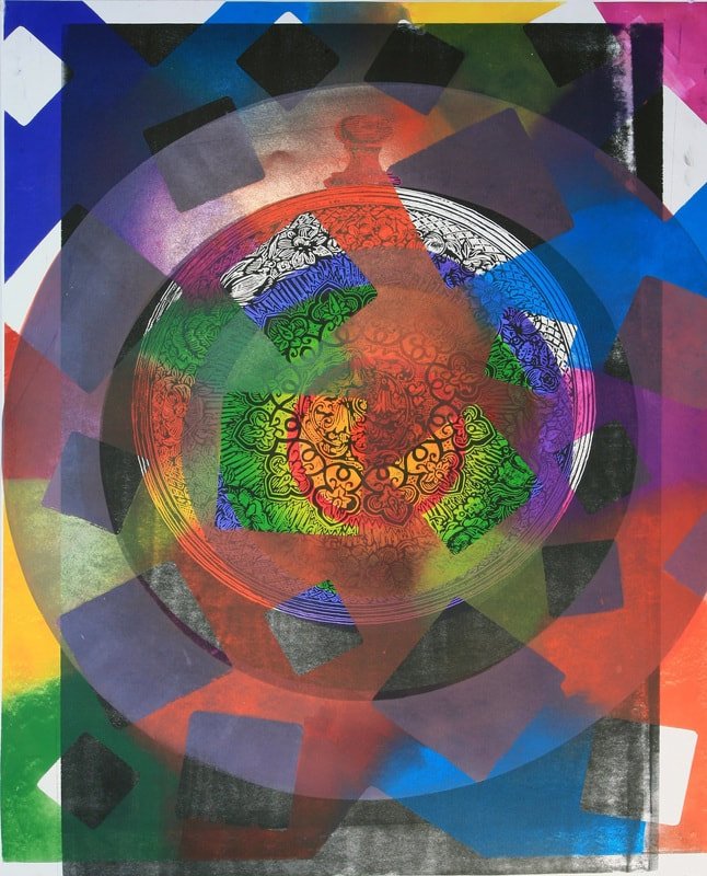 Pocket Watch I, 
monotype w/ woodcut, 48" x 36"