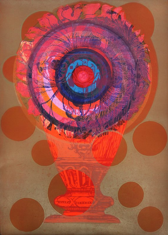 Target Blossom I, 
monotype w/ woodcut, 42" x 30"