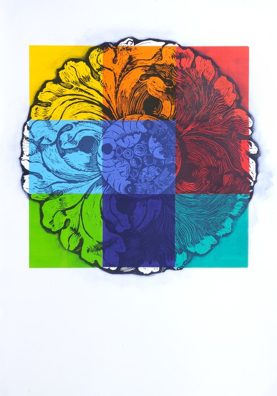Flower Square I, 
monotype w/ woodcut, 42" x 30"