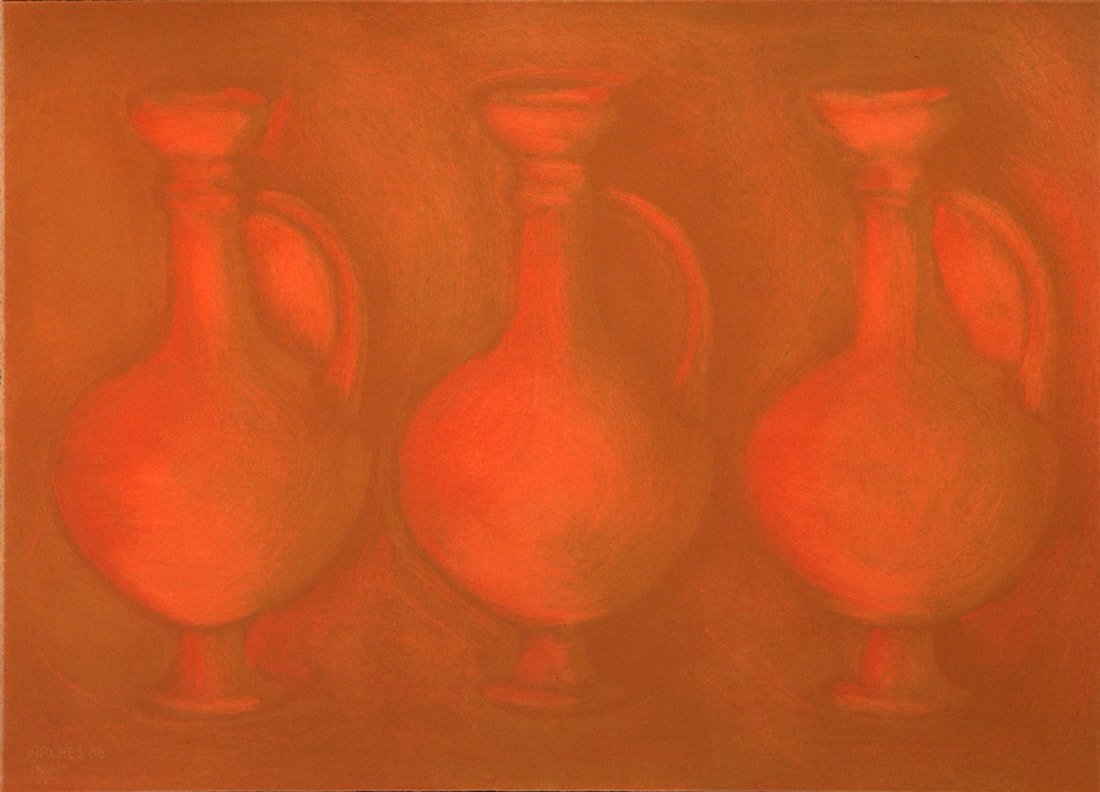 Three Red Vessels, monotype, 30" x 42"