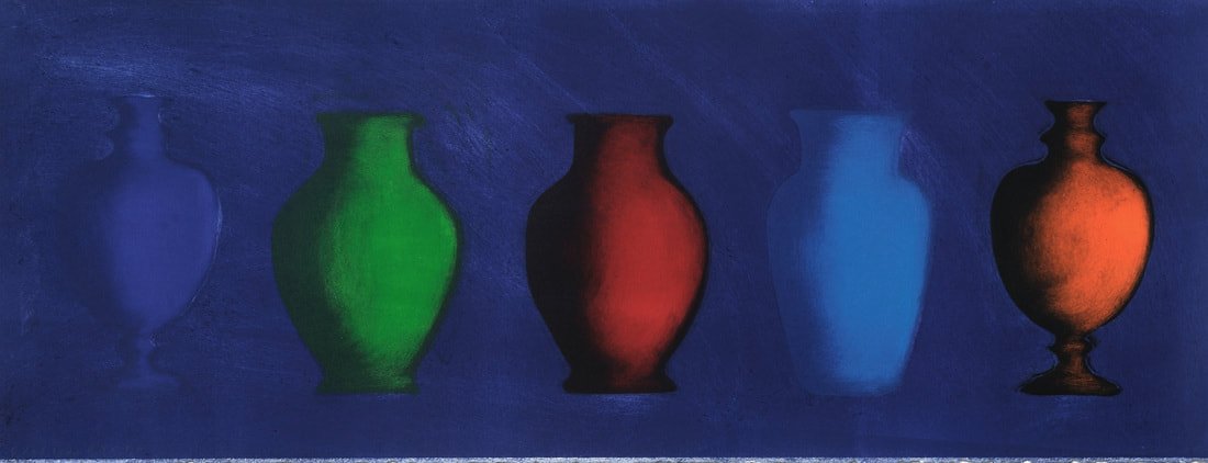 Dark Vessels B,G,R,B,O, monotype, 18" x 48"