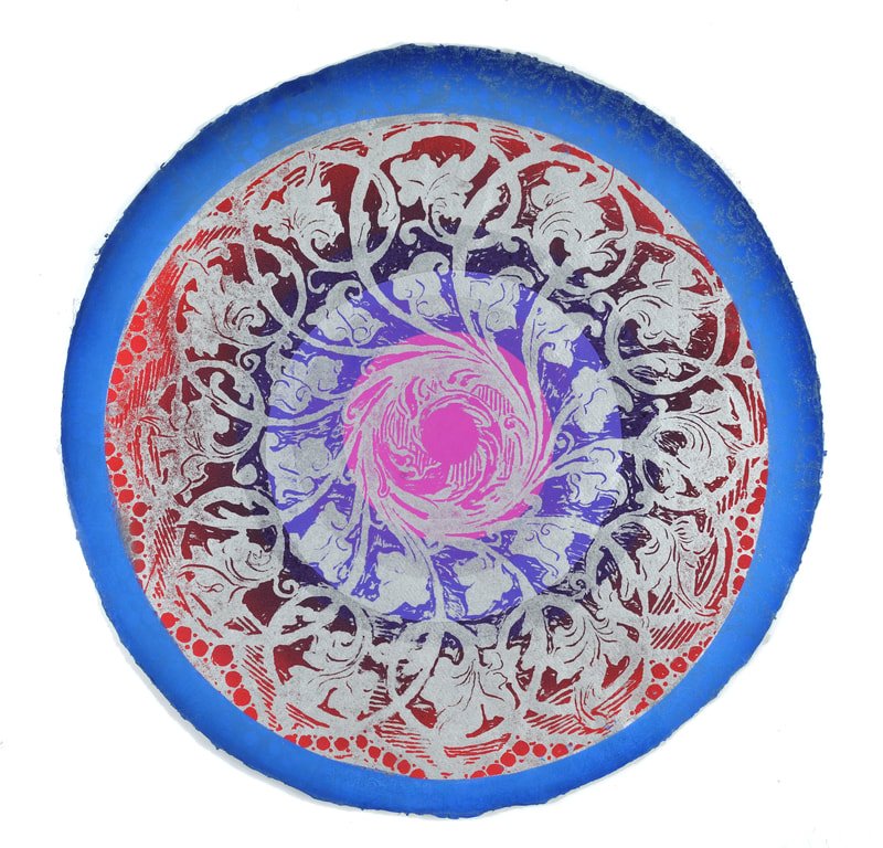 Lapis Oculus, 
monotype, screenprint, woodcut, 
22" diameter