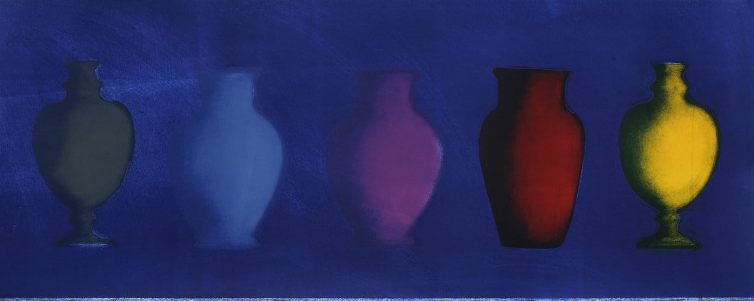 Dark Vessels G,B,V,R,Y, monotype, 18" x 48"
