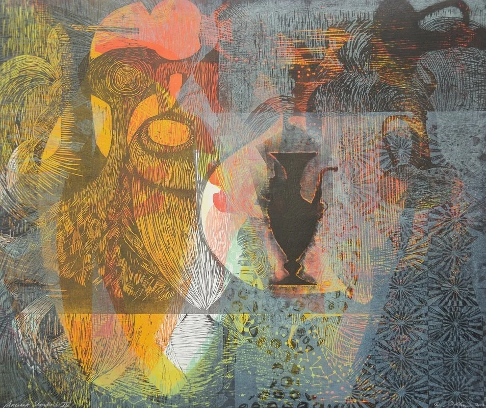 Abu Dhabi Amphorae I, color woodcut, 36" x 36",  varied ed. 3