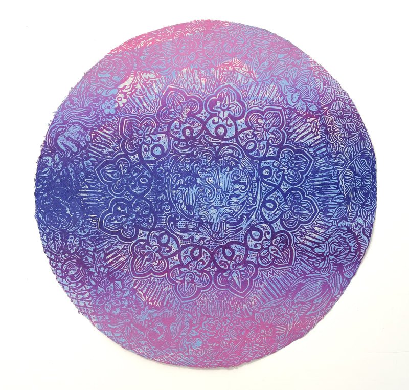 Medallion Oculus I, 
monotype, screenprint, woodcut, 
22" diameter