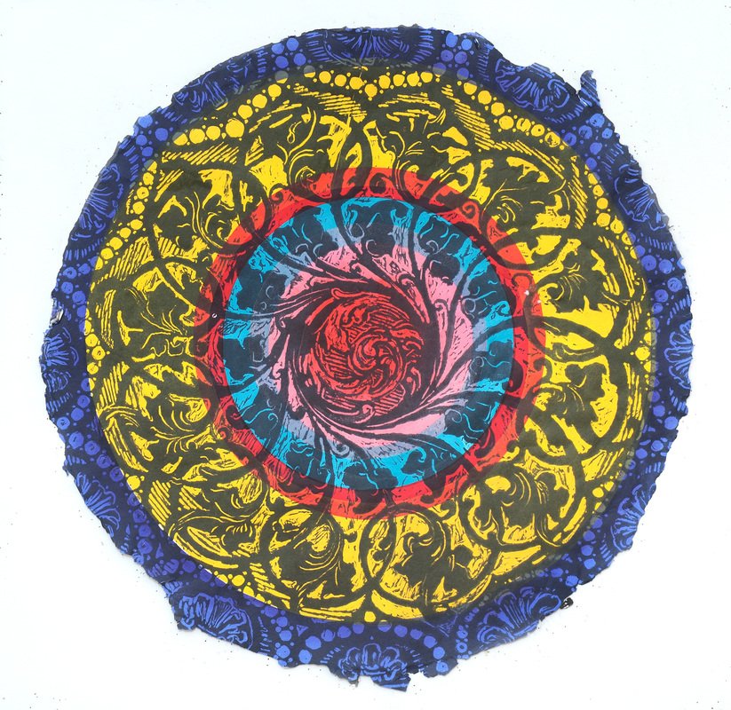 Oculus V, 
monotype, screenprint, woodcut, 
22" diameter