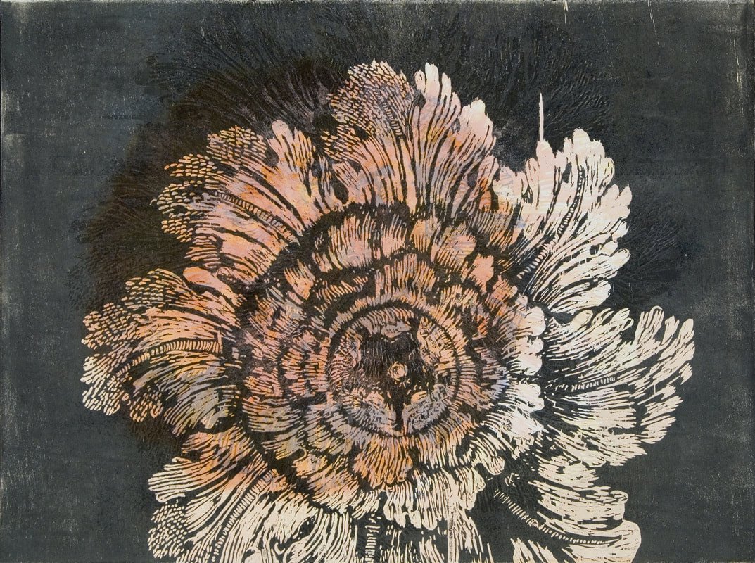 Black Blossom, woodcut, 30" x 30"