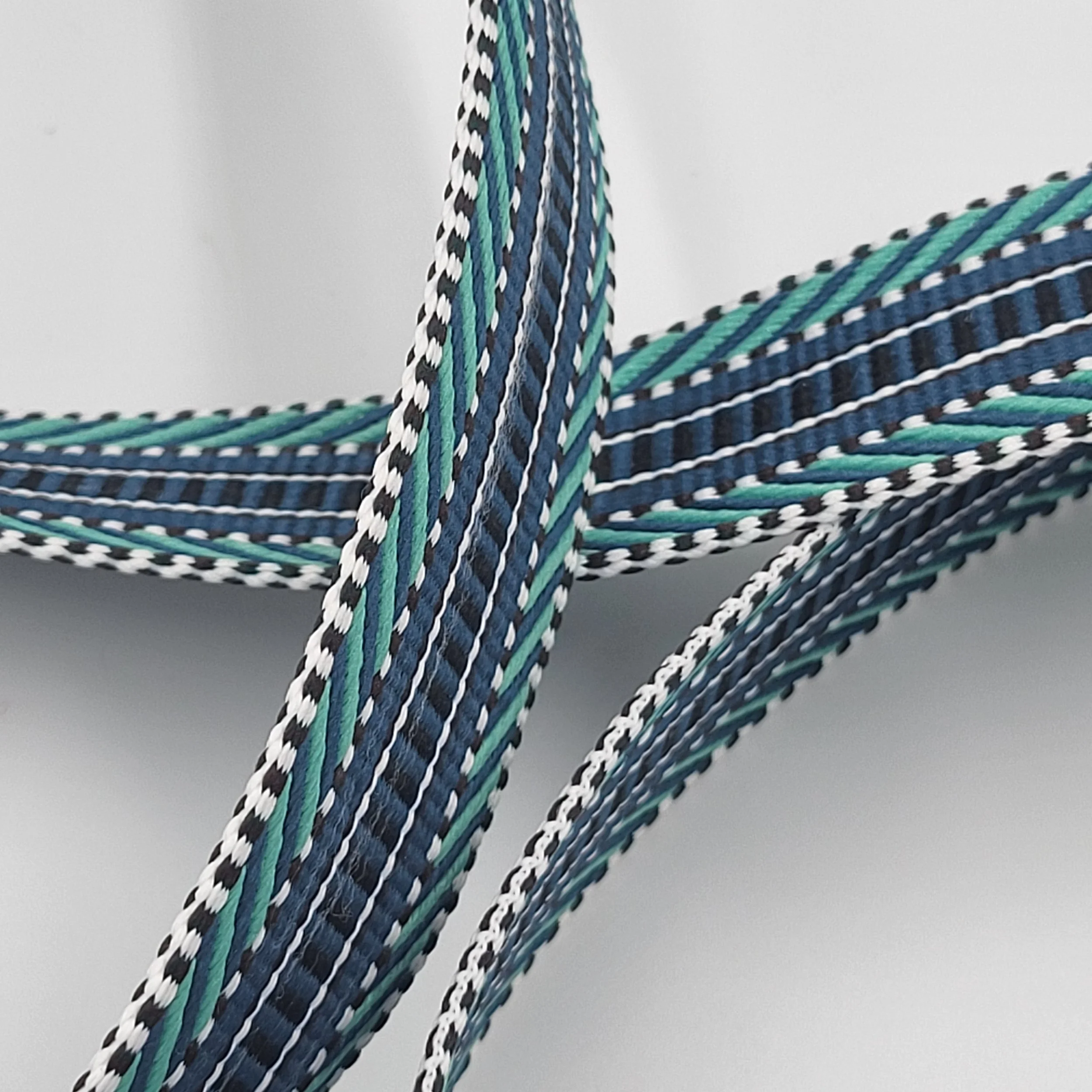 38mm cotton webbing - blue and white ladder