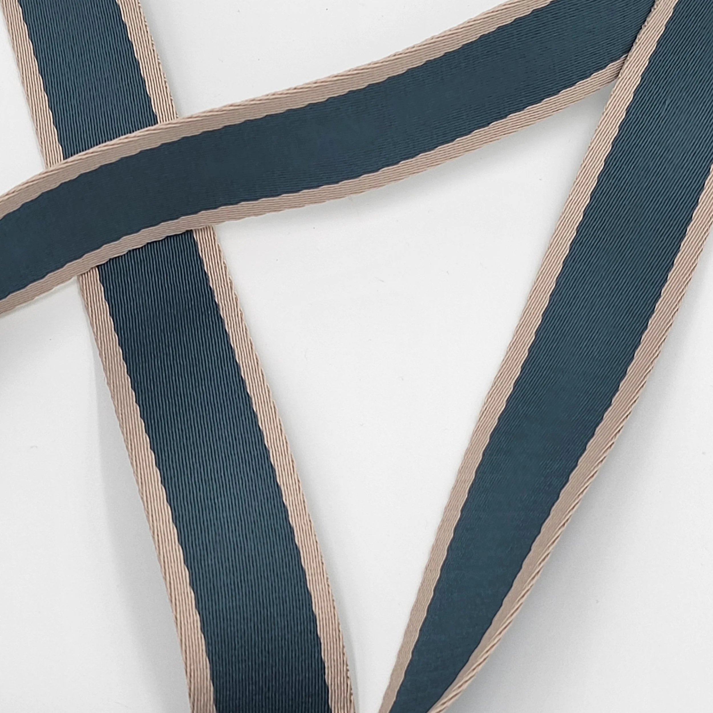 38mm polyester webbing - blue and beige stripe