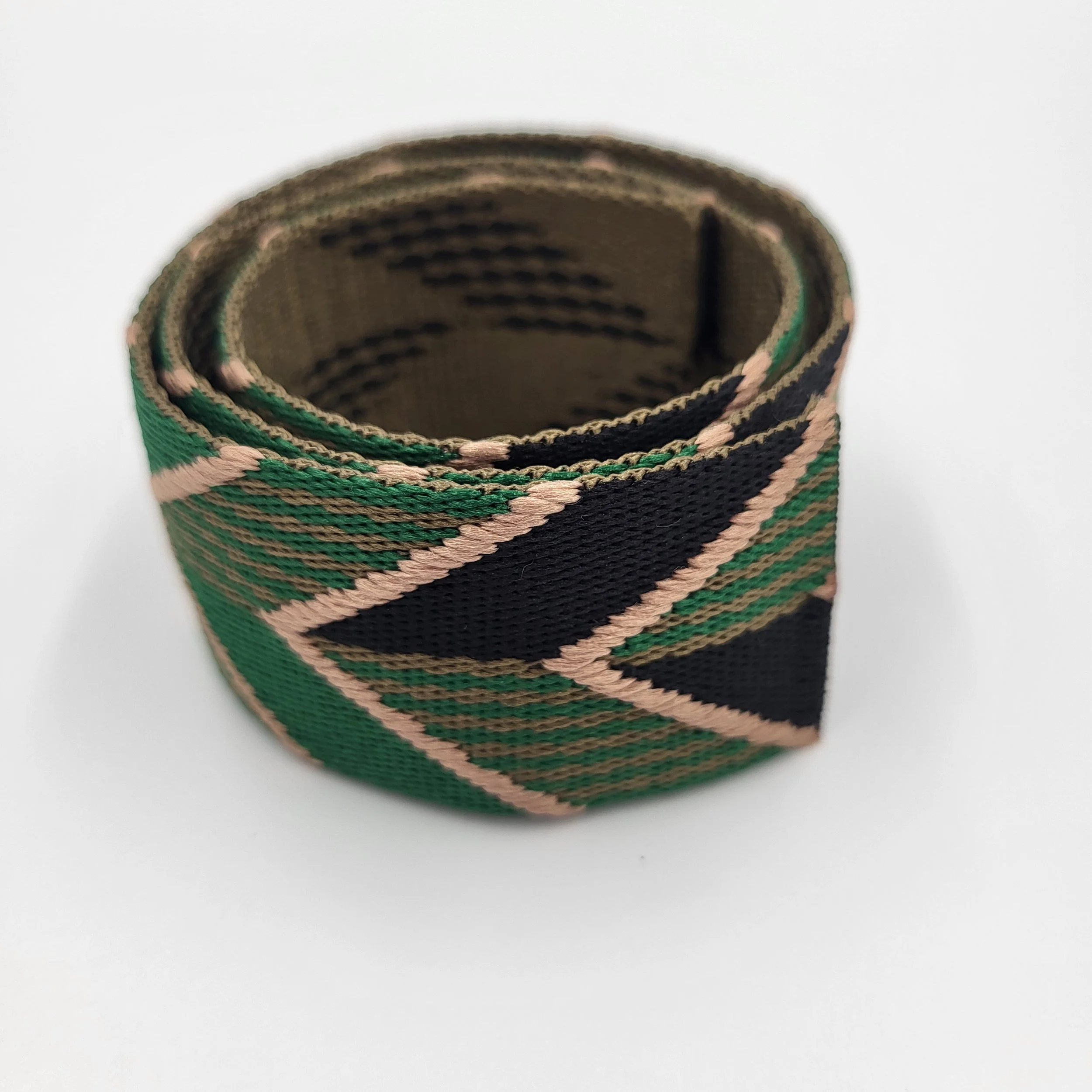 REMNANT: 38mm webbing: green and gold chevron  - (58.5cm)