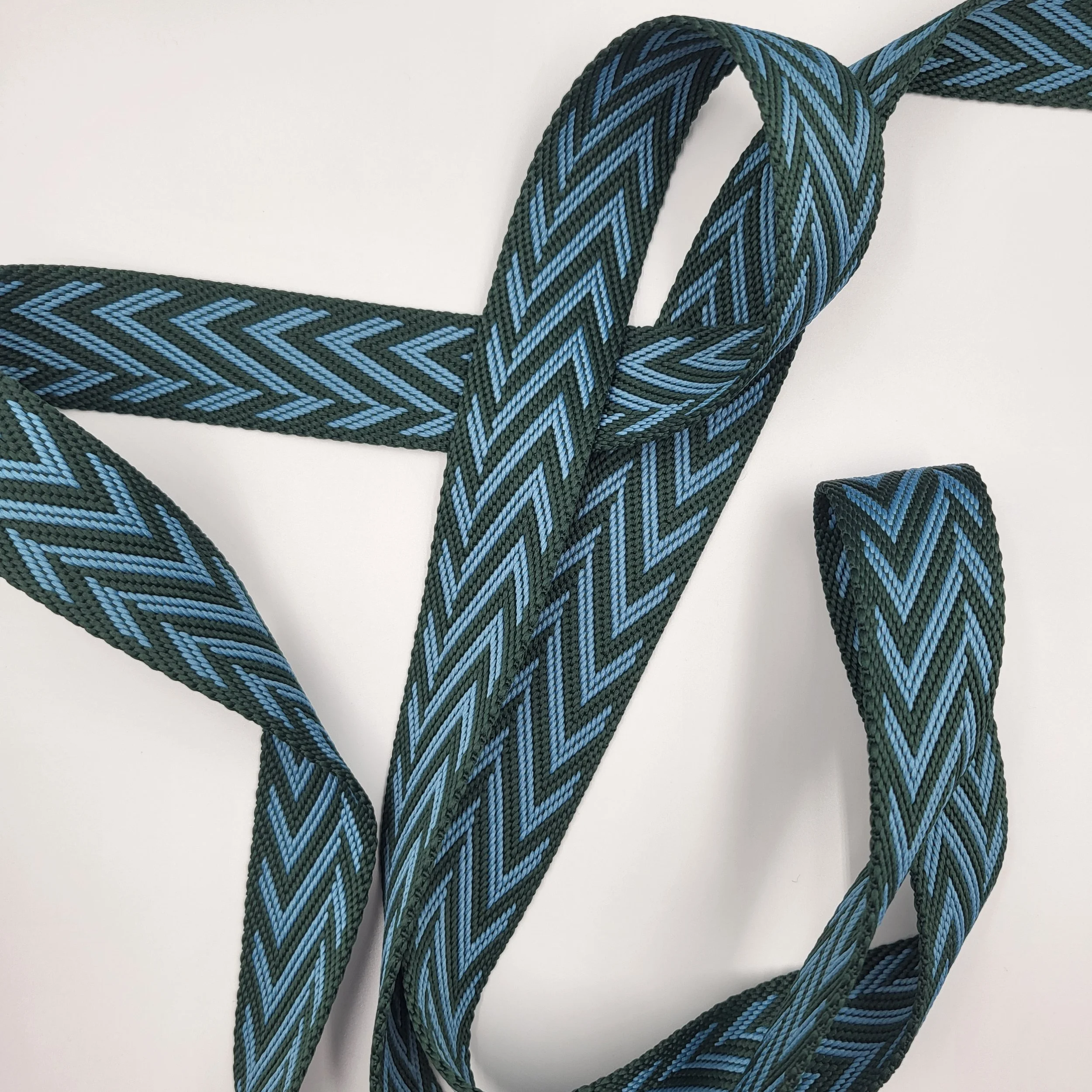 38mm green and blue stripy zig zag webbing
