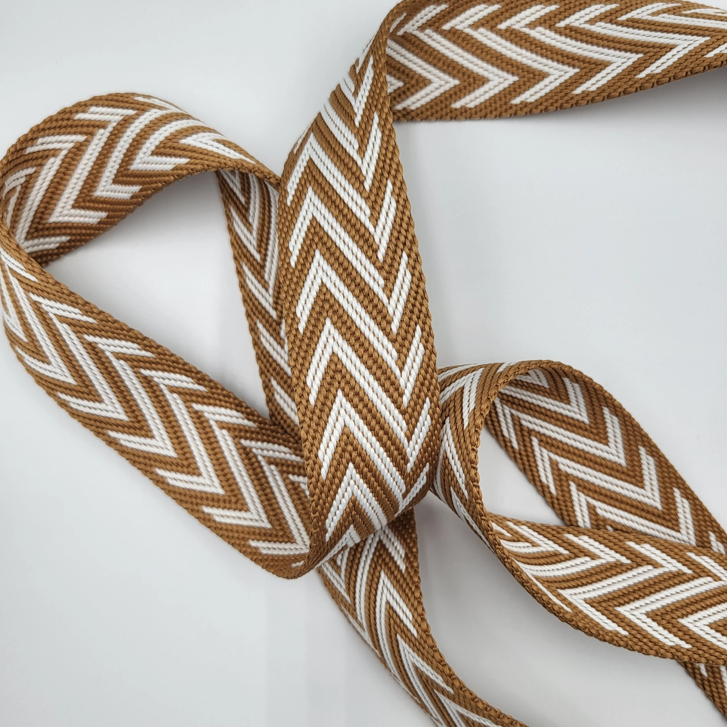 38mm tan and white stripy zig zag webbing