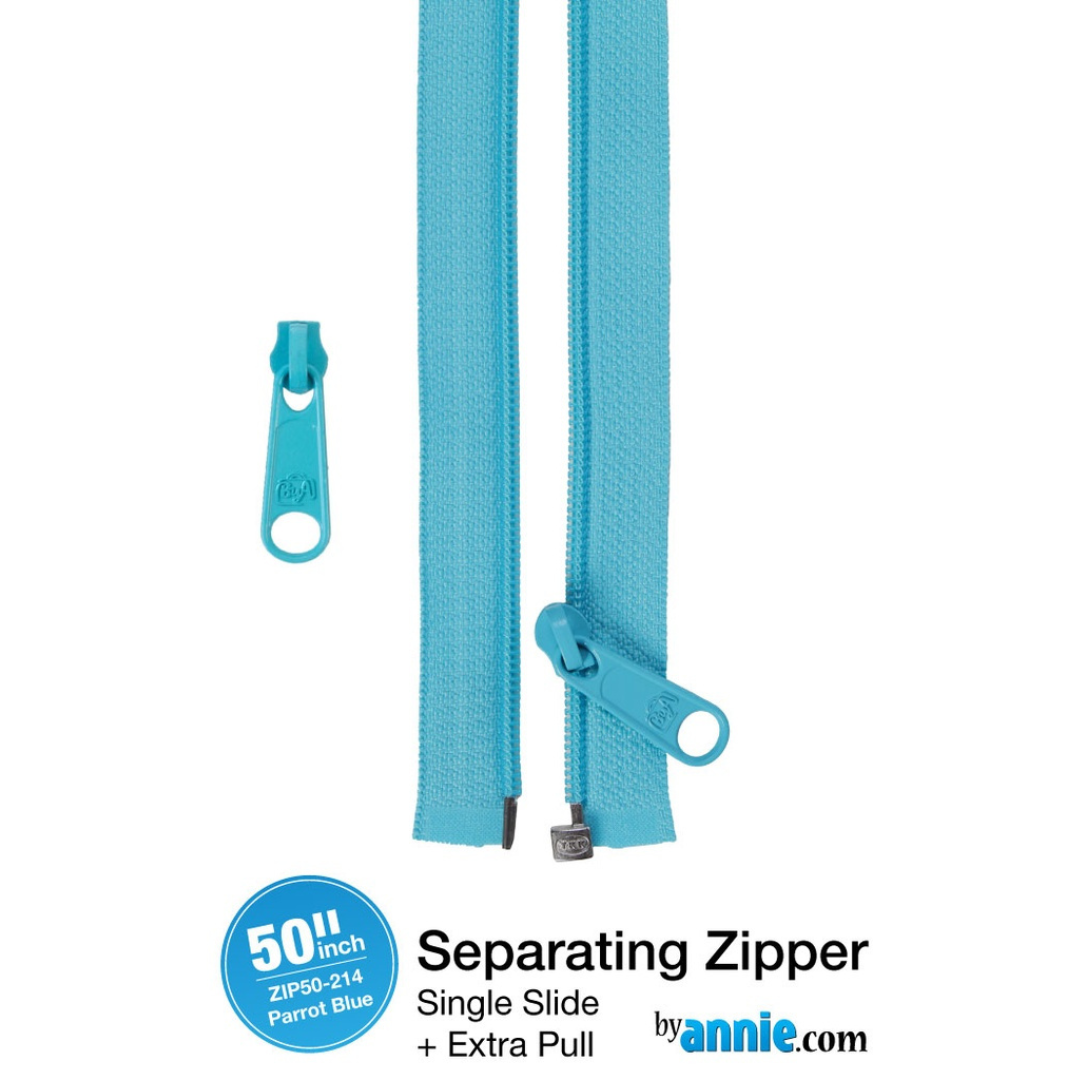 By Annie Separating Zipper 50in - Parrot Blue