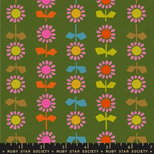 Ruby Star Society Catnap Canvas – Daisy Stripe Sarah Green (Cotton Linen Canvas)