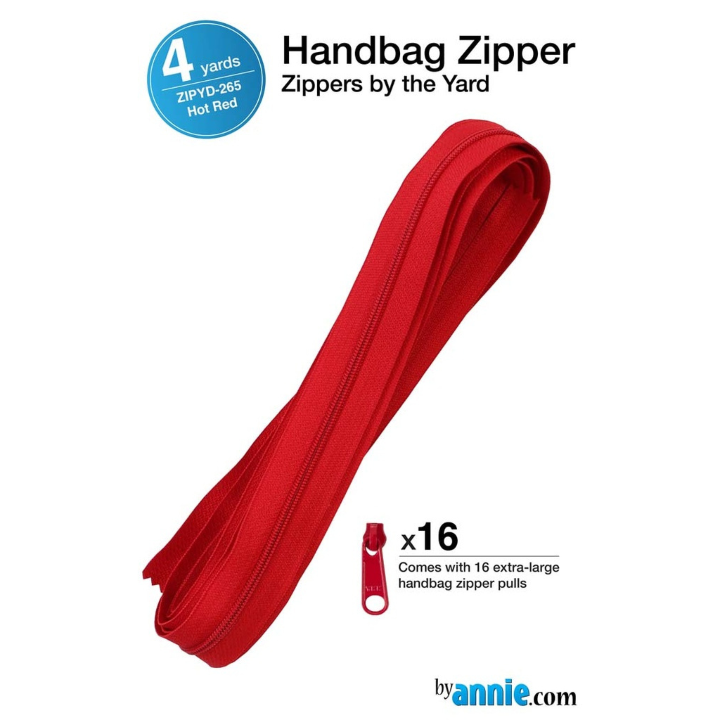 By Annie: Zippers by the Yard – Hot Red