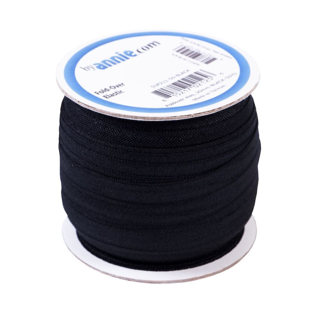 Fold-over elastic - Black 20mm - 'by the metre'