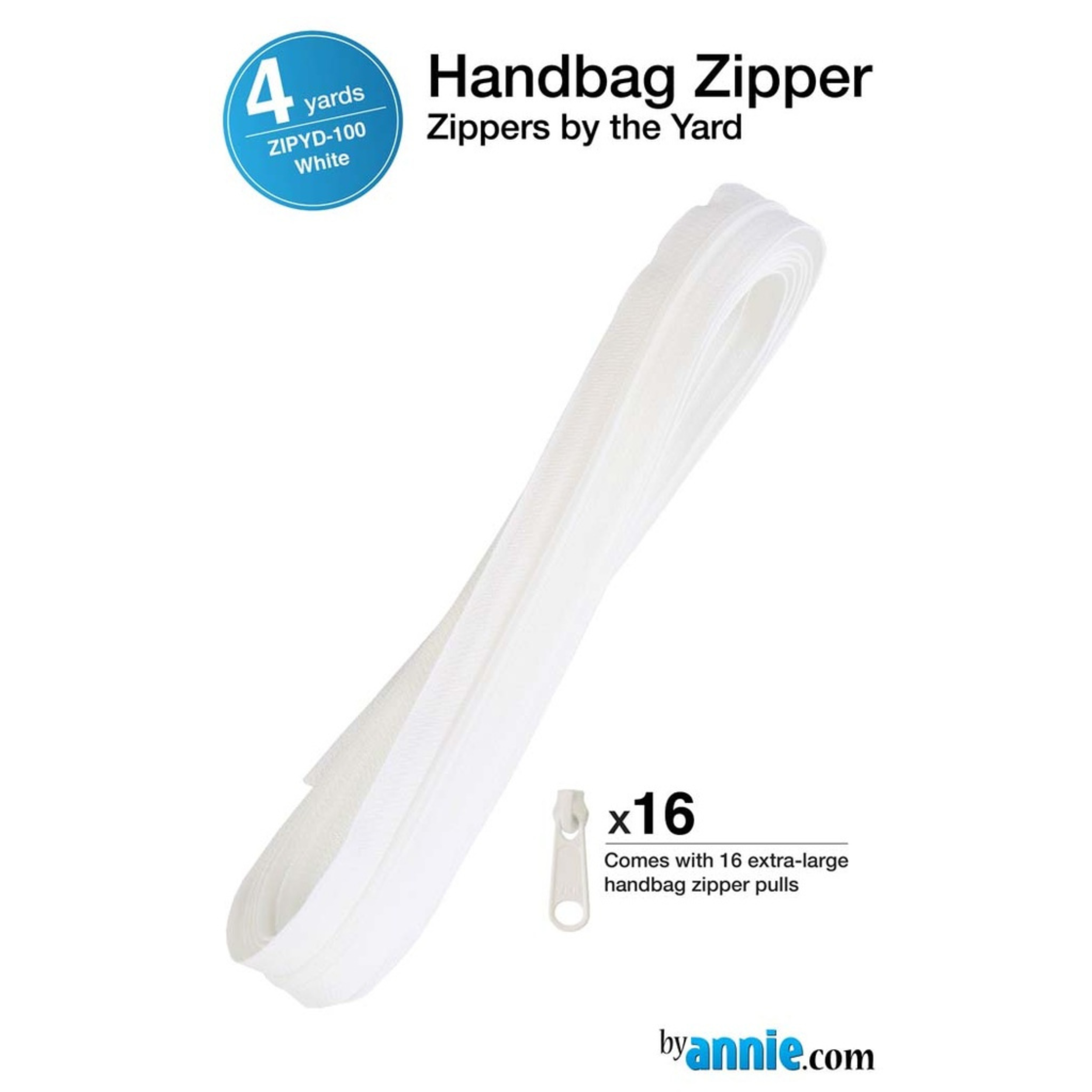 By Annie: Zippers by the Yard – White