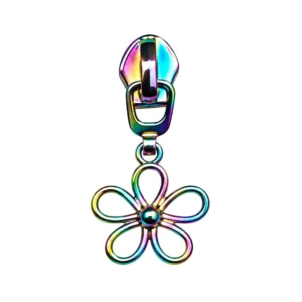 #5 rainbow coloured flower motif zip pull