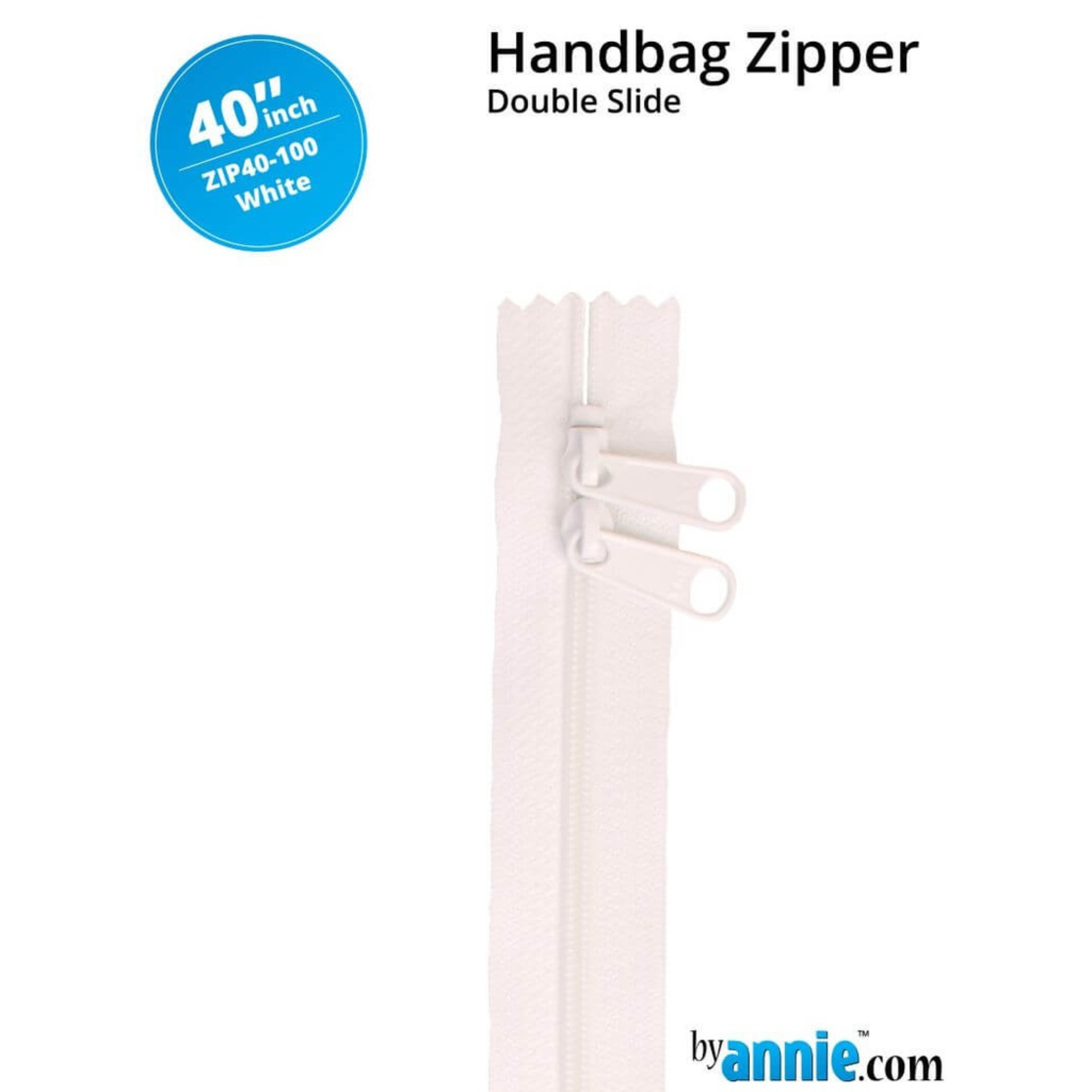 Double Slide Bag Zipper 40in - White