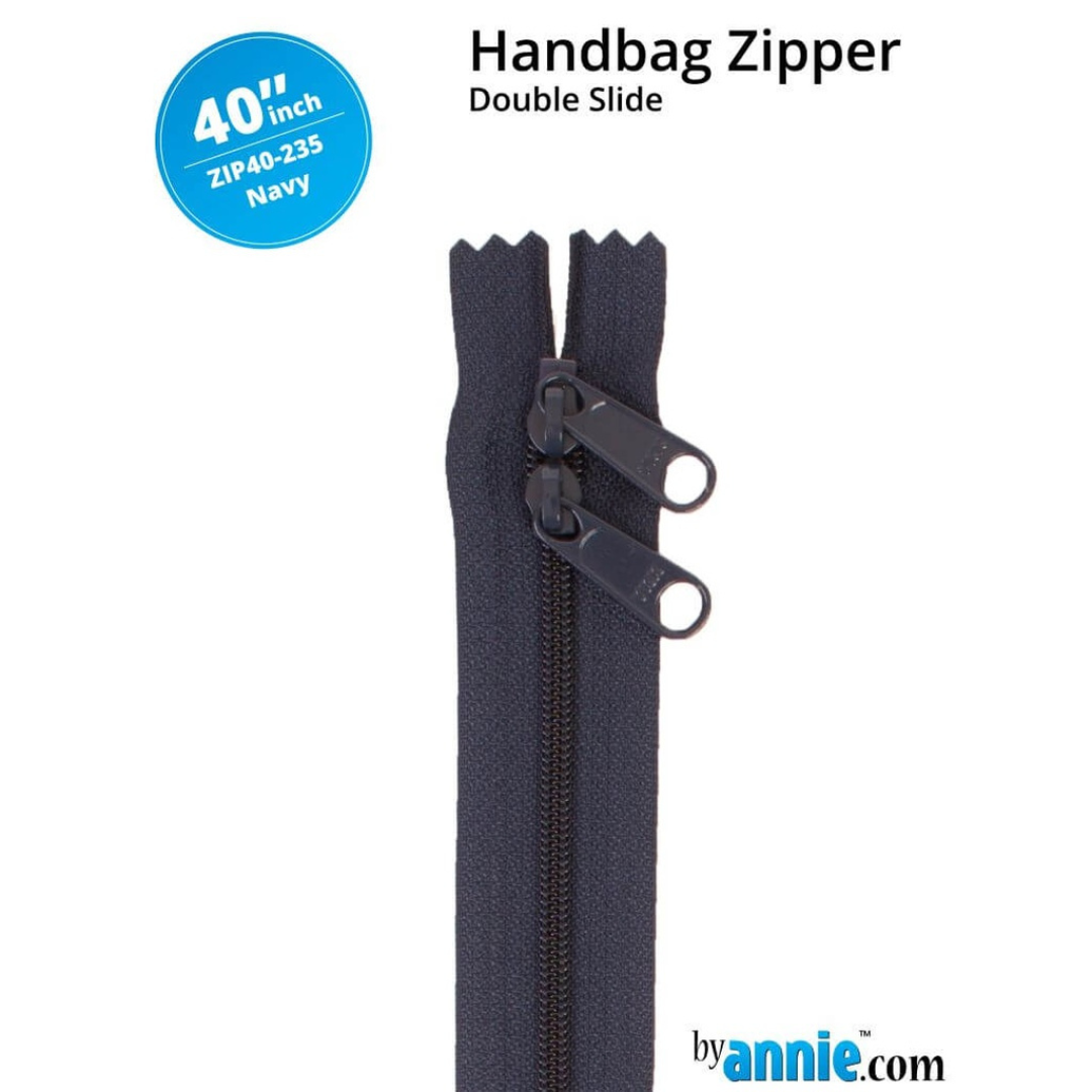 Double Slide Bag Zipper 40in - Navy