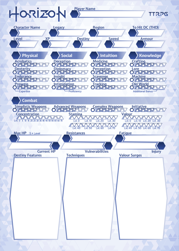 Horizon TTRPG Character Sheet