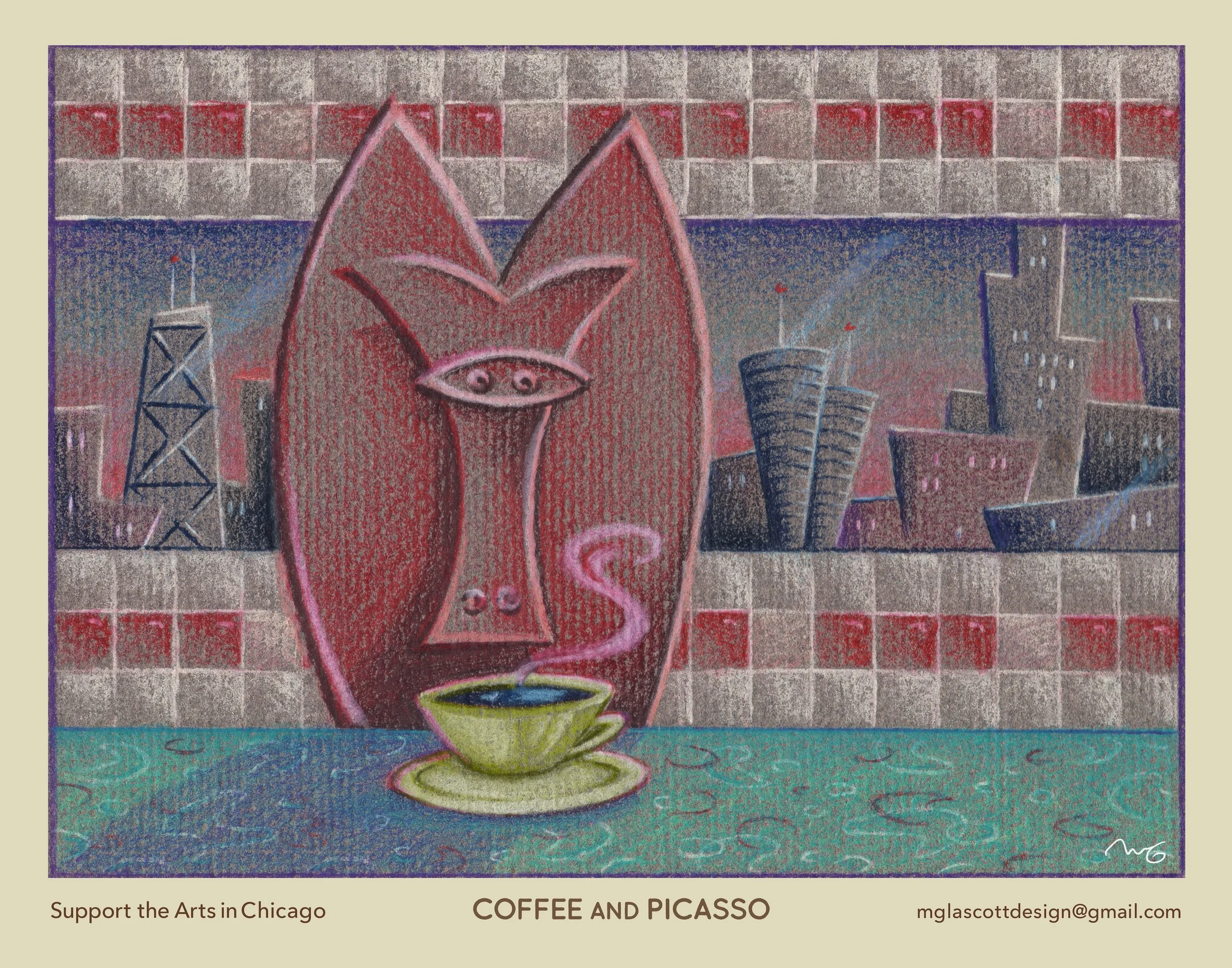 Coffee and Picasso (color pencil/poster)