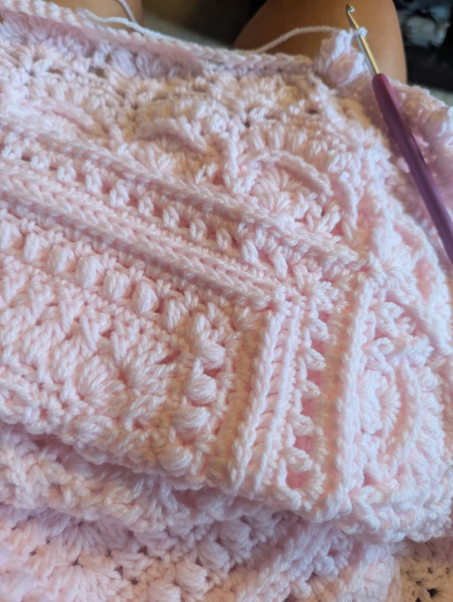 Gold yarn coming next week, in the meantime I need to quick finish this and the matching blue.  My neighbor is gonna pop in a few weeks lol