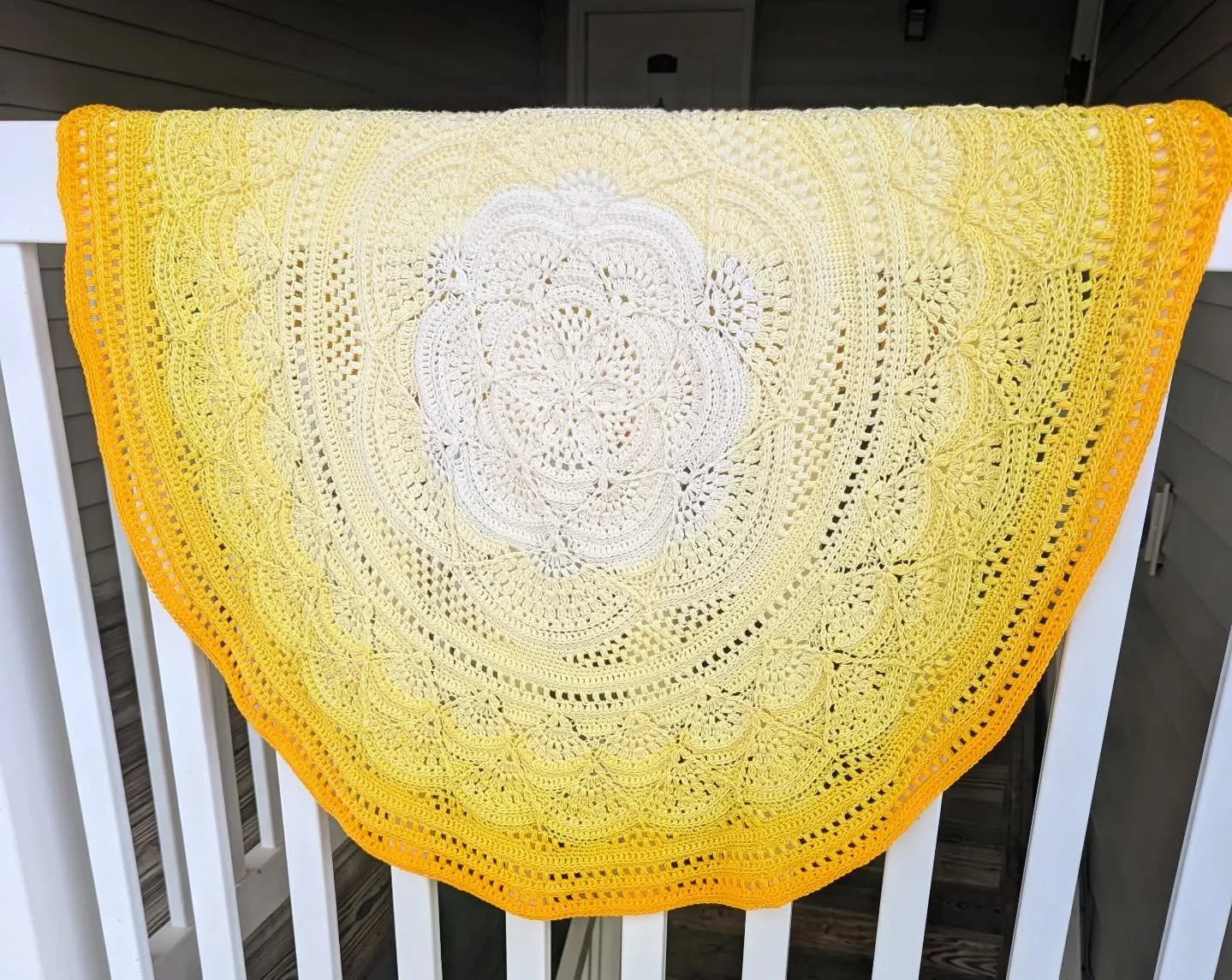 1st &quot;Sunshine&quot; #smallripples
This one is available for purchase. 
YarnArt Rosegarden color 309
36.5&quot;