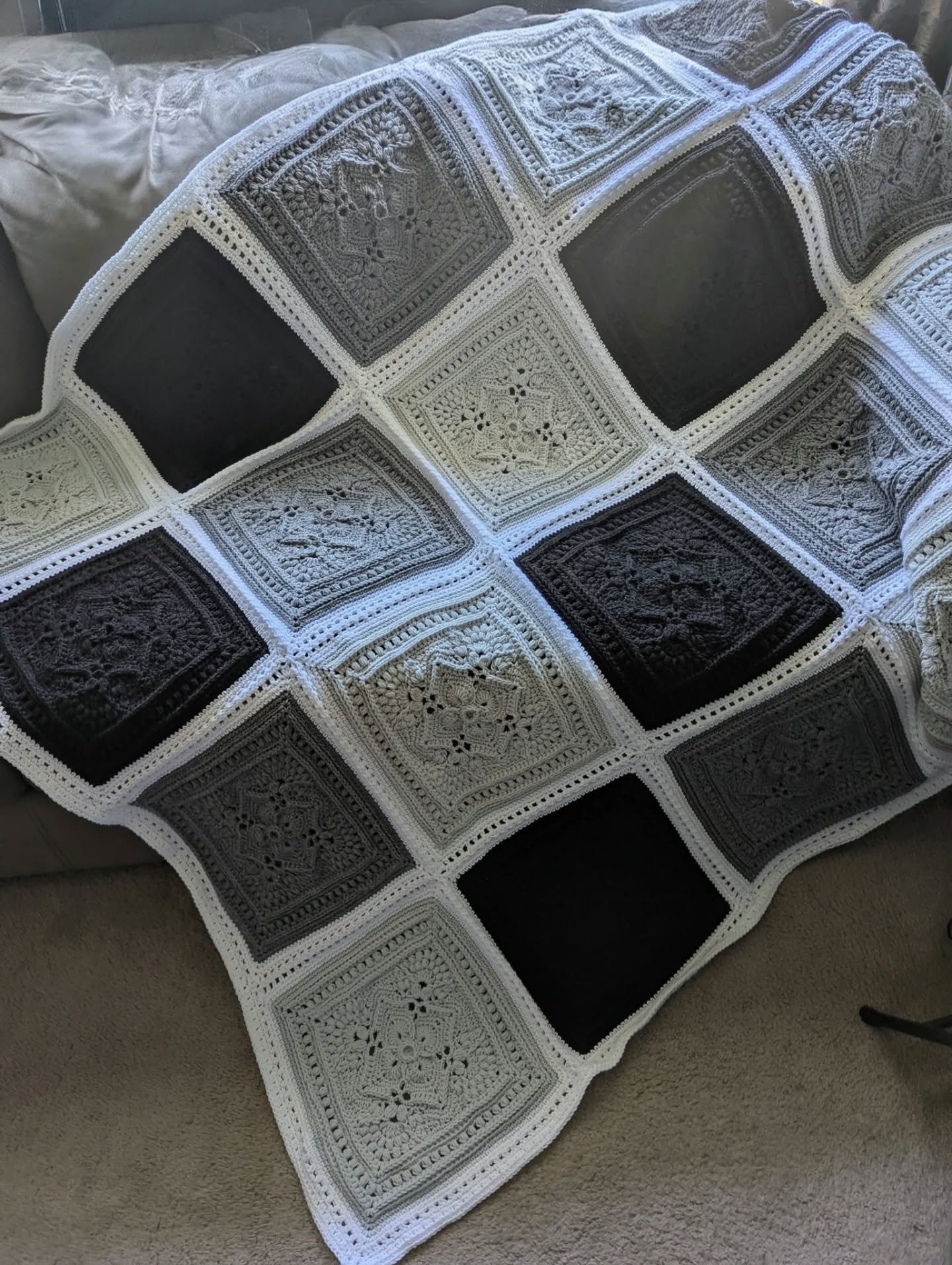 The beast is finished!! At 85&quot; x 66&quot; this is a massive, heavy, cozy blanket that probably matches 85% of decor out there 😆. #faysquare

Pound of Love yarn

This is available for purchase!