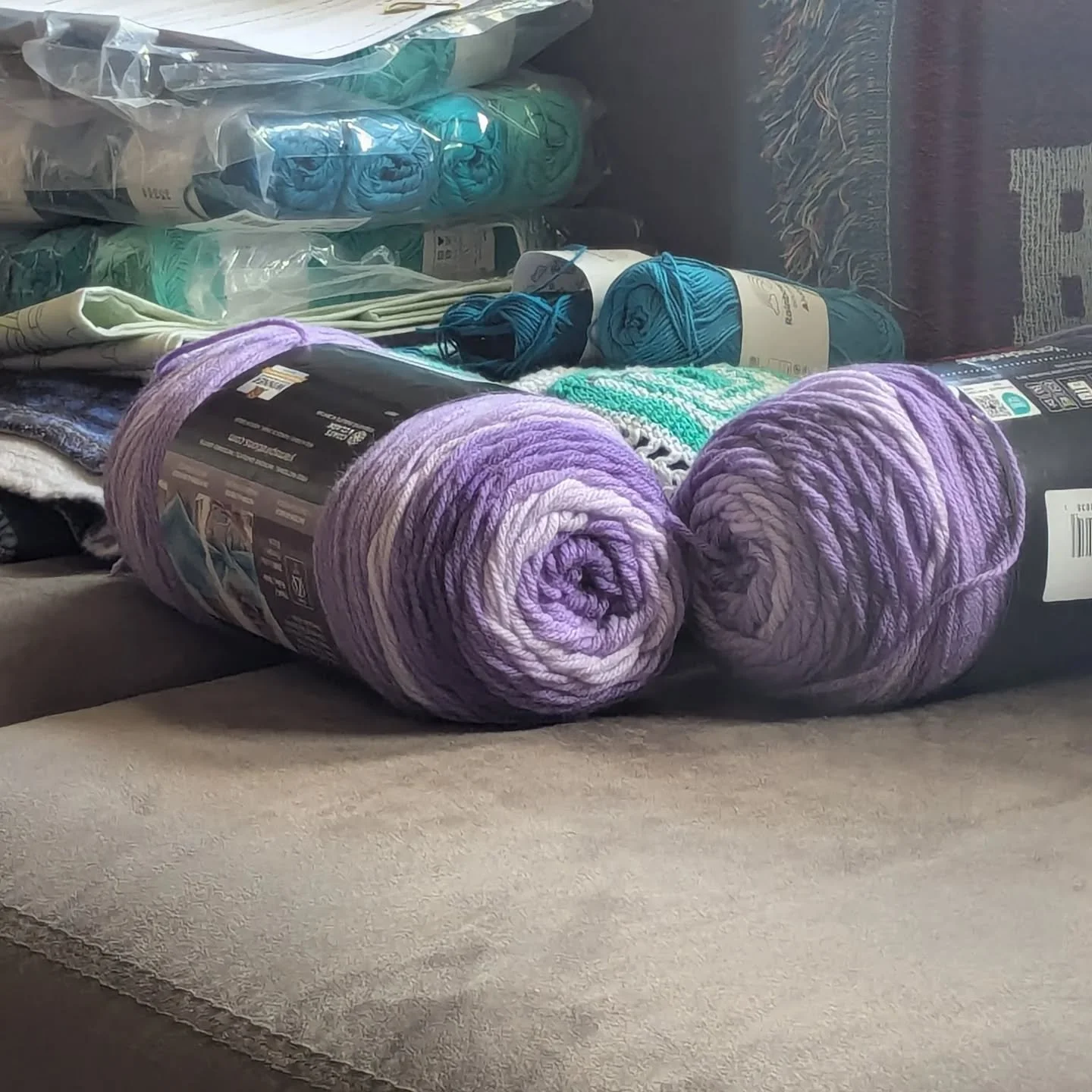 Finishing up the one blanket today and I'll probably not get my other yarn till next week.  I can't not have something to work on.  How about something with purple?