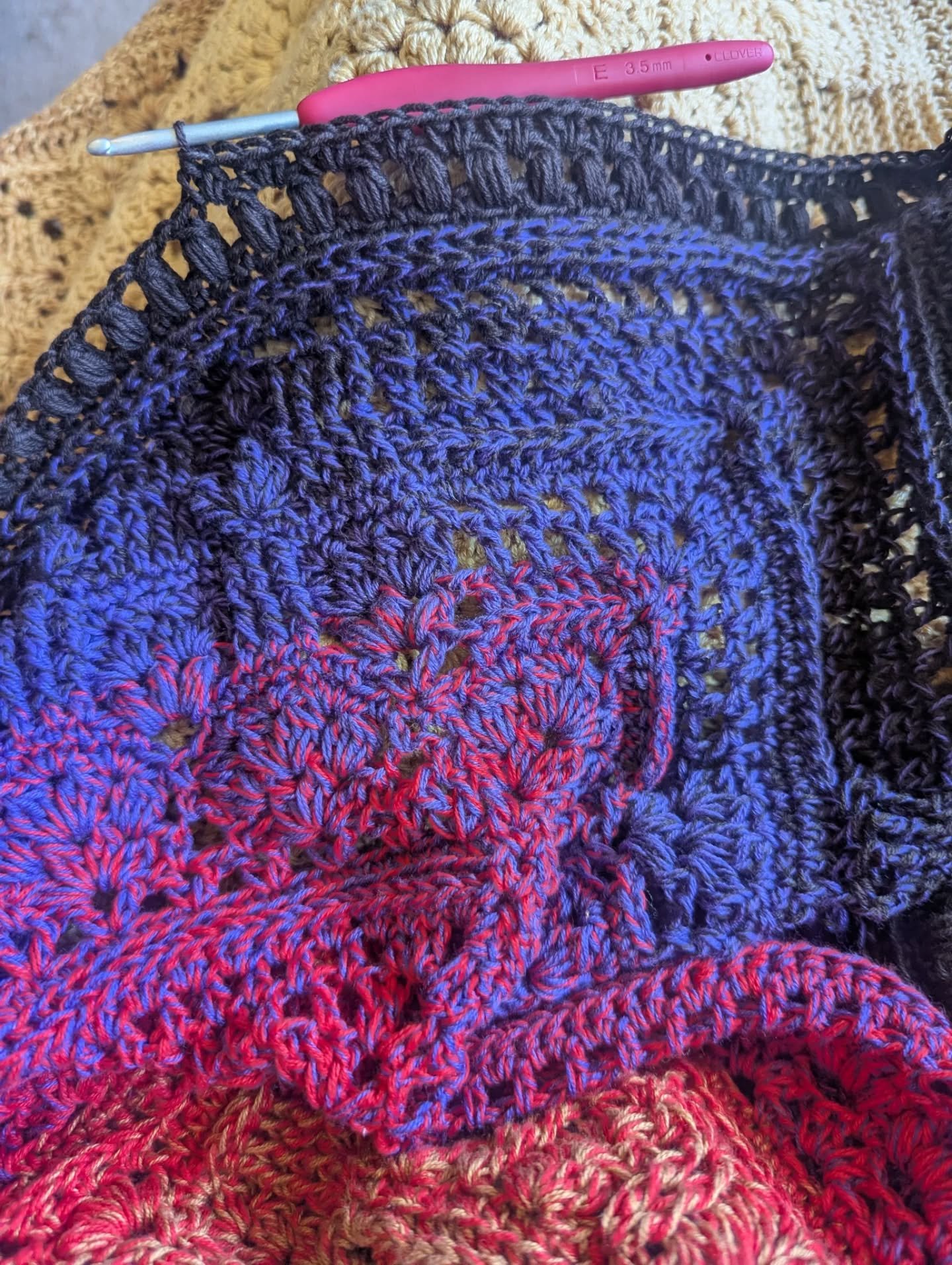 The current projects nearing finishing

🐦&zwj;🔥 - down to the 2nd to the last row

Kaleidoscope Mosaic - row 154/187 - sounds like a lot for how big it is but the rows are much more simple now - and (again) not sure if I have enough yarn, may need 