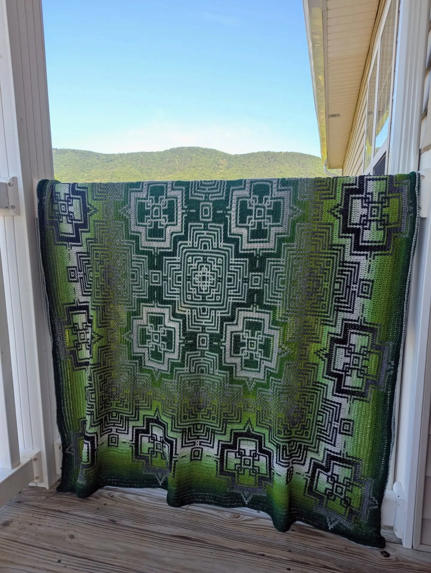 My third #kaleidoscope by @silverhookcrochet completed at 60" in YarnArt Flowers 253 &amp; 283 with a little Flowers Unicolor 758