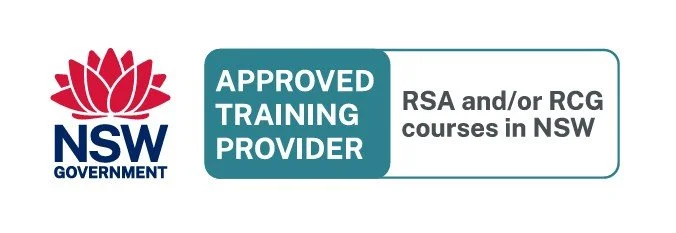 NSW Government logo with 'Approved Training Provider' and 'RSA and/or RCG courses in NSW' text.