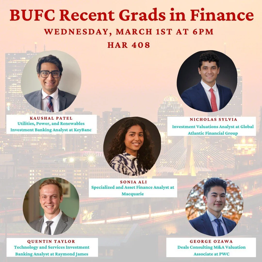CORRECTION: The Recent Grads in Finance event which we marketed earlier this week will be in a new time/location. It will be 6:00pm - 7:00 pm in HAR408