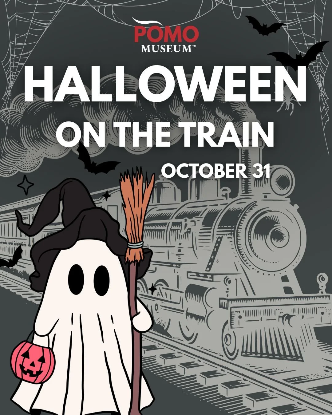🚂Halloween on the Train is returning this year! 

On October 31, come Trick-or-Treat with your best costume and walk through our spooky train 👻. 

🍬We will be offering candy from 12-5 pm.

#POMOMuseum #halloween #train
