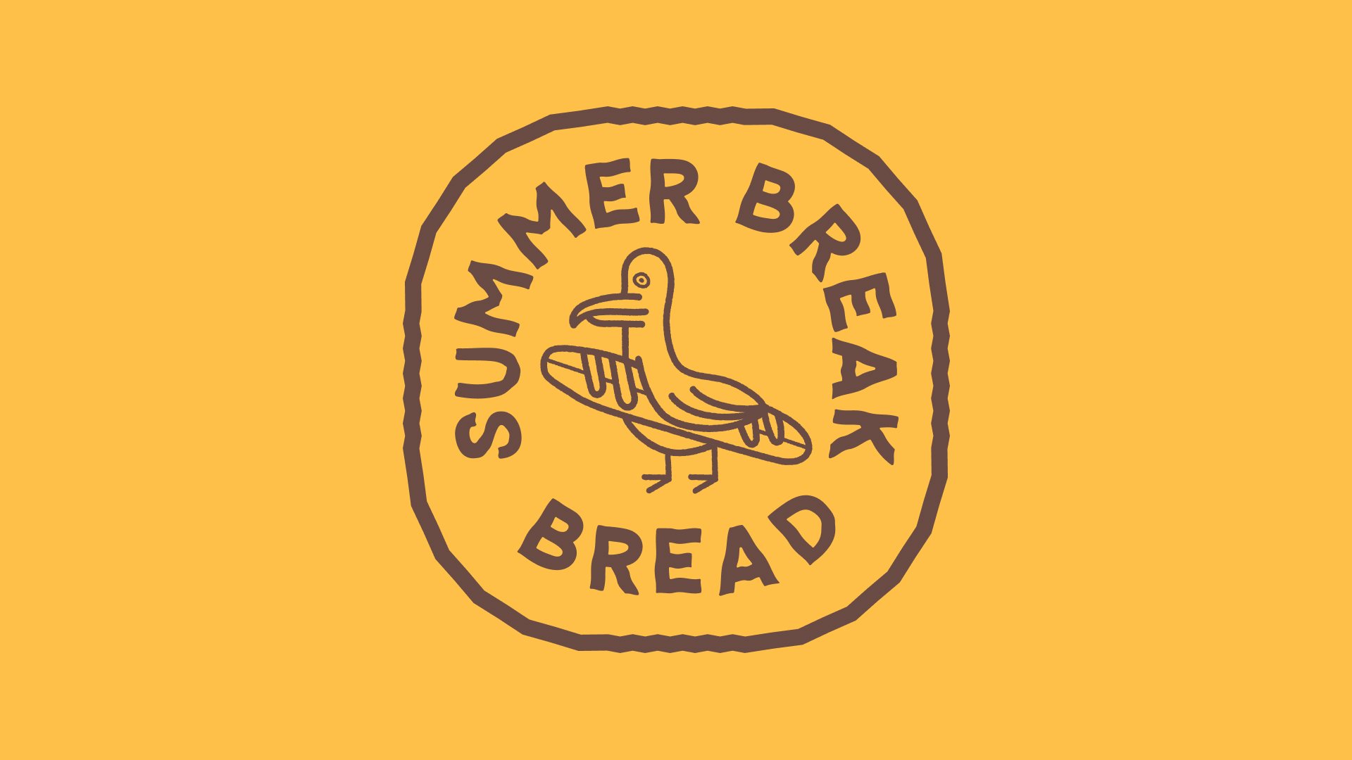 Logo for Summer Break Bread featuring a stylized bird with a loaf of bread as part of its body, and the words 'Summer Break Bread' arranged around the bird.